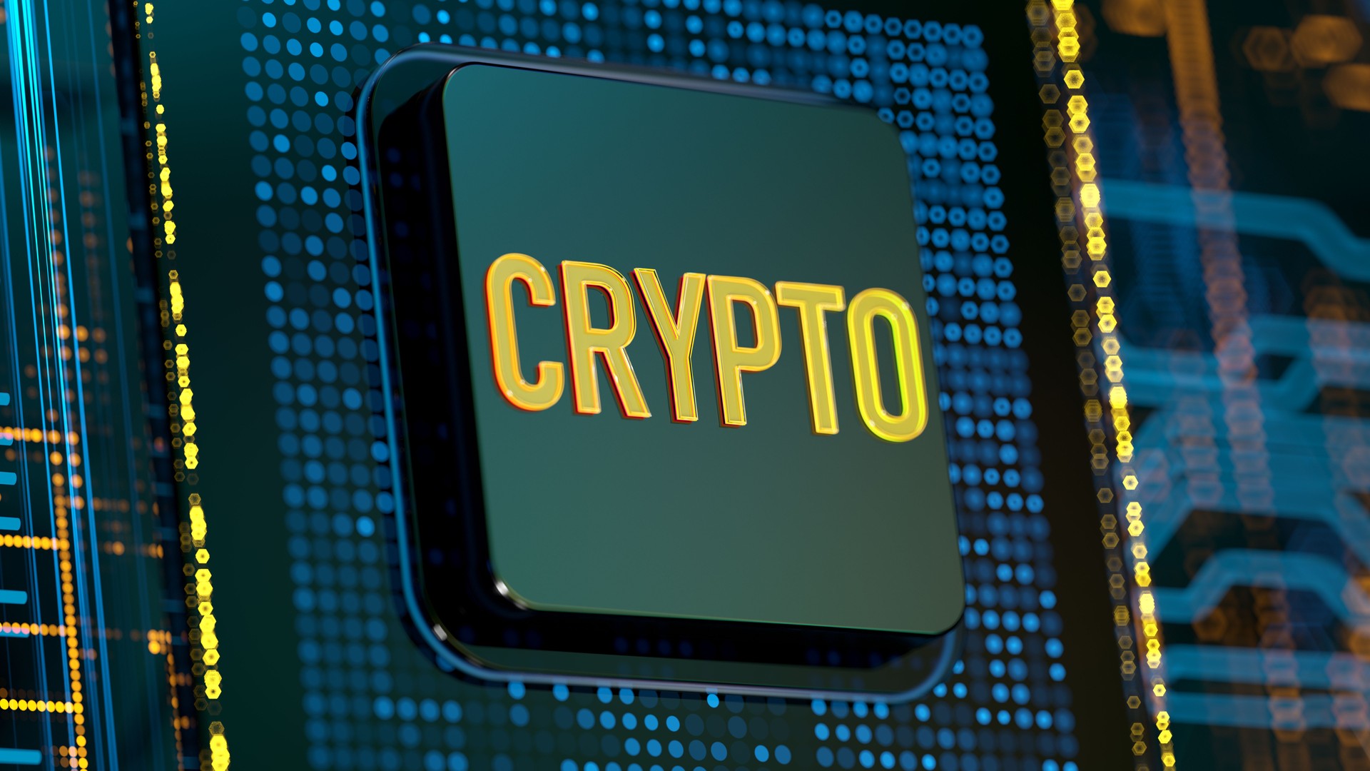 Crypto text on digital cpu. data , innovations and technology 3d background